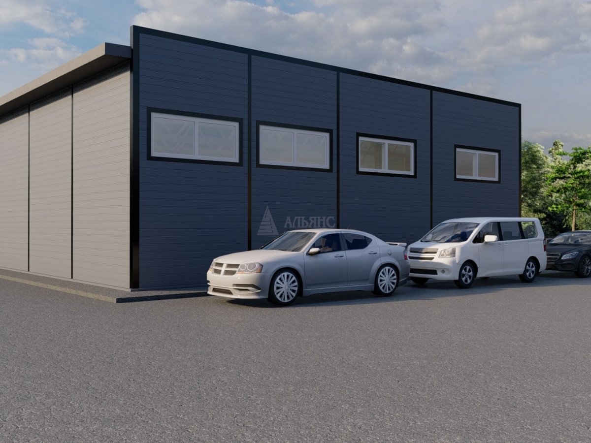 3D визуализация Гараж для грузовых автомобилей из сэндвич панелей - фото 1